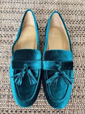 J. Crew Teal Velvet Tassel Loafers